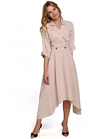 Dámske šaty s ozdobnými gombíkmi K086 béžové - Makover