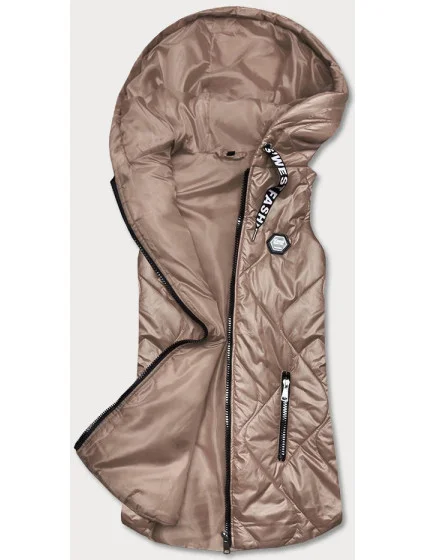 Tmavo béžová dámska vesta s kapucňou (B0129-12) Tmavo béžová dámska vesta s kapucňou (B0129-12)