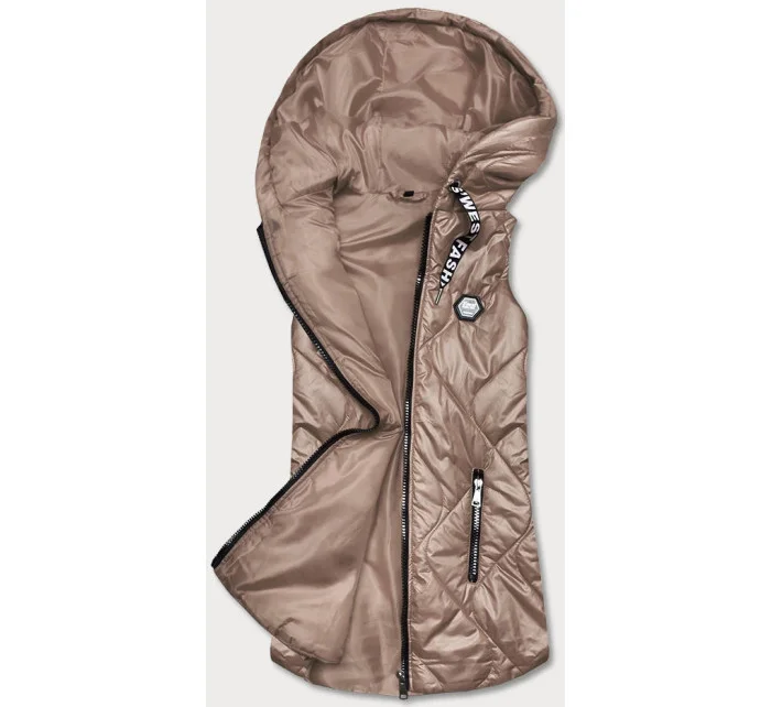 Tmavo béžová dámska vesta s kapucňou (B0129-12) Tmavo béžová dámska vesta s kapucňou (B0129-12)
