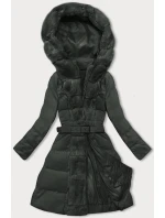 Dámská zimní bunda v army barvě s ozdobnou kožešinou model 21246207 - J.STYLE