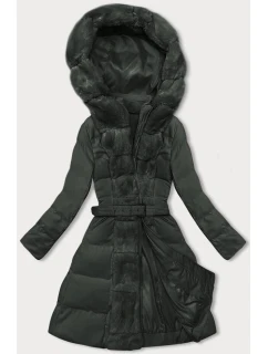 Dámská zimní bunda v army barvě s ozdobnou kožešinou model 21246207 - J.STYLE