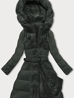 Dámská zimní bunda v army barvě s ozdobnou kožešinou model 21246207 - J.STYLE