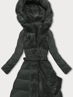 Dámská zimní bunda v army barvě s ozdobnou kožešinou model 21246207 - J.STYLE