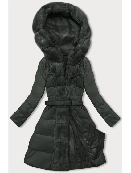 Dámská zimní bunda v army barvě s ozdobnou kožešinou model 21246207 - J.STYLE