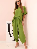 Viskózová blúzka + nohavice olivová