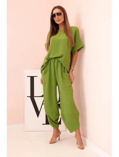 Komplet z viskózy blůza + kalhoty olivová