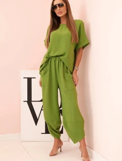 Viskózová blúzka + nohavice olivová