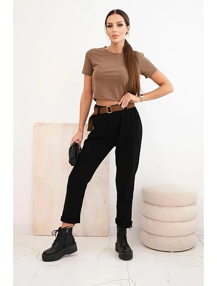 Dámské kalhoty s páskem v model 21407167 černé - K-Fashion Dámské kalhoty s páskem v model 21407167 černé - K-Fashion