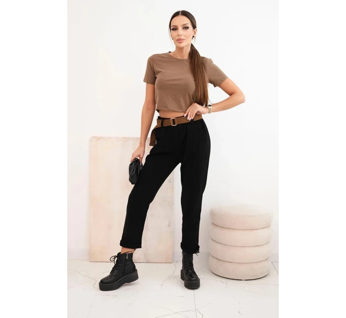 Dámske čierne nohavice s opaskom