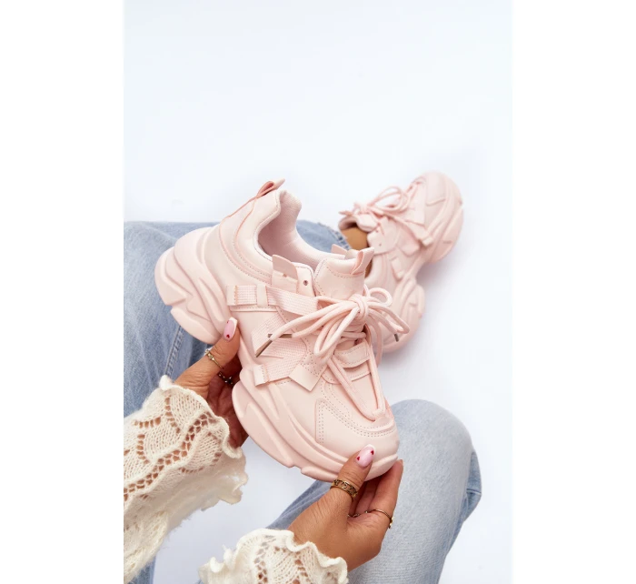 Sneakersy Damskie Na Masywnej Podeszwie Różowe Windamella