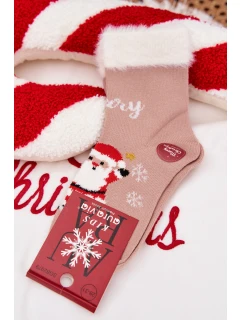 Vánoční dětské ponožky s kožíškem a Mikulášem Vlna alpaka tmavě béžová