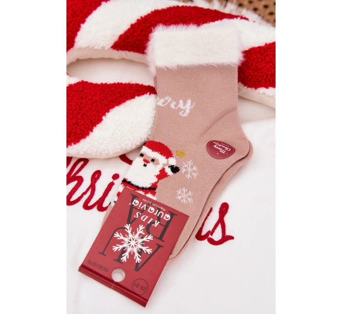 Vánoční dětské ponožky s kožíškem a Mikulášem Vlna alpaka tmavě béžová