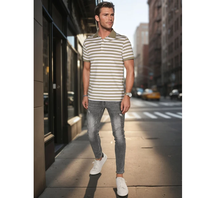 Pánska zelená pruhovaná polokošeľa FashionStreet PX0640