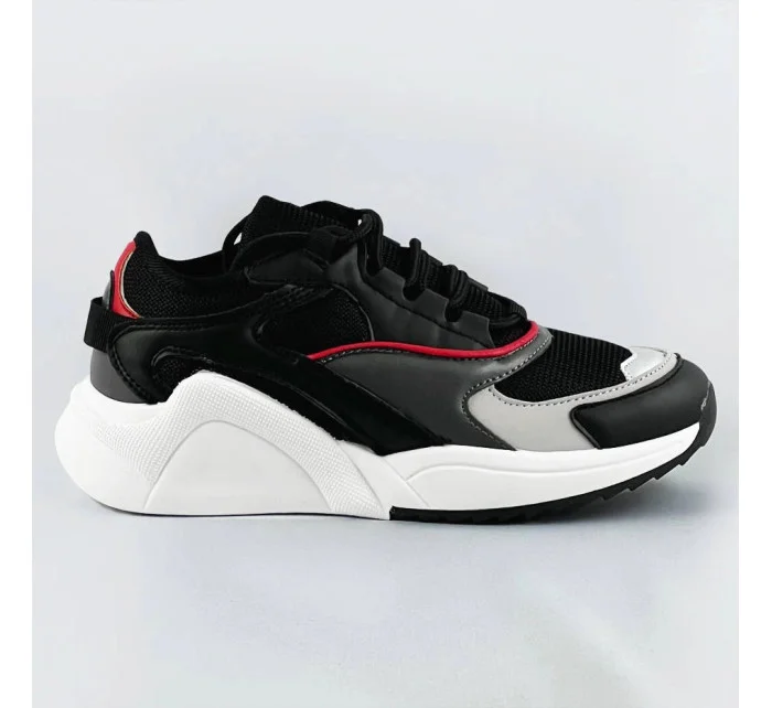 Čierne šnurovacie sneakersy s farebnými vsadkami (6346)