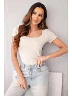Dámska bambusová blúzka s krátkymi rukávmi a širokým výstrihom basic beige