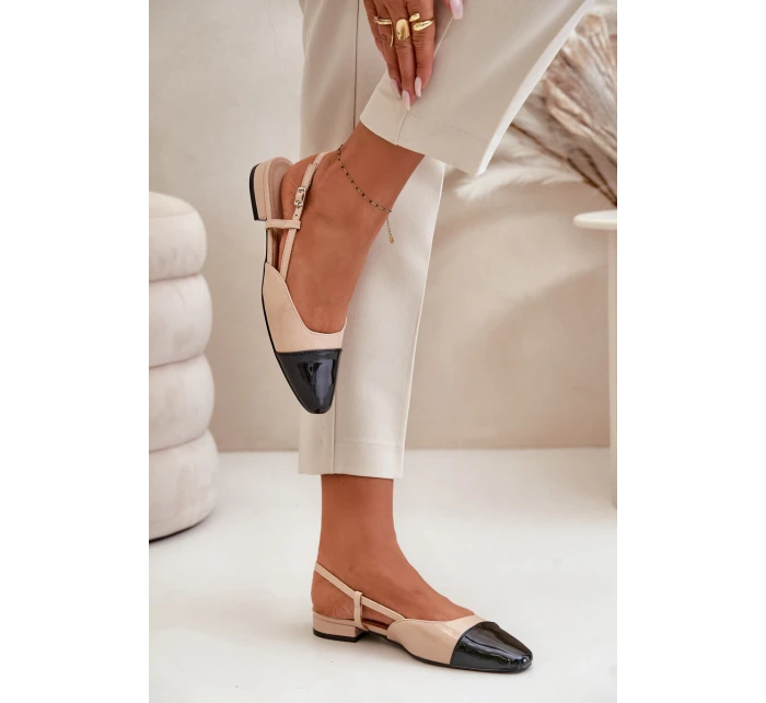 Lakierowane Baleriny Na Niskim Obcasie Z Odkrytą Piętą Beżowe Kairael Lakierowane Baleriny Na Niskim Obcasie Z Odkrytą Piętą Beżowe Kairael