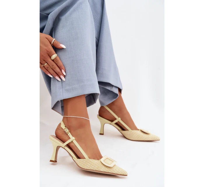 Dámské sandály na podpatku s ozdobným Žluté model 22028004 - Boto