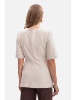 B305 Pletený top s peplumom - pieskový