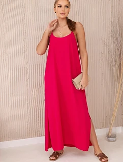Dlhé fuchsiové šaty bez ramienok