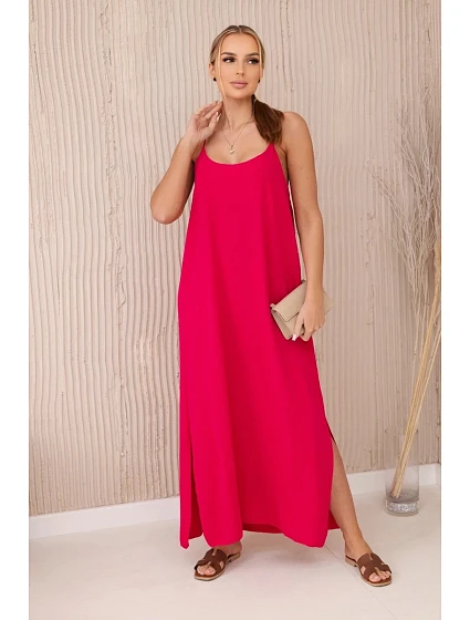 Dlouhé šaty bez ramínek fuchsie