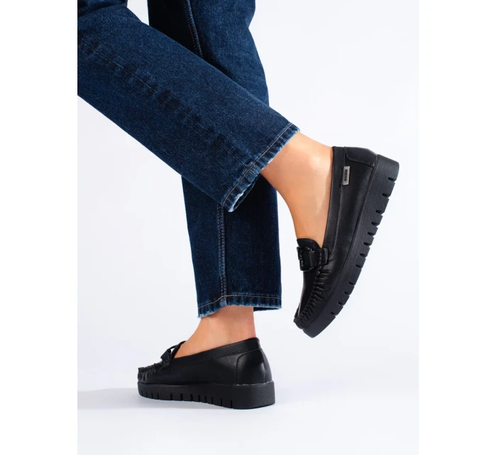 Praktické mokasíny dámske čierne platforma Praktické mokasíny dámske čierne platforma