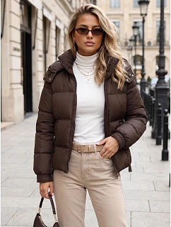 Dámska zimná prešívaná bunda s kapucňou, hnedá, FashionStreet TY5745