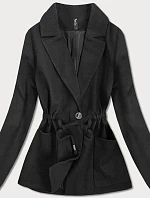 Krátky čierny voľný dámsky kabát (2727)