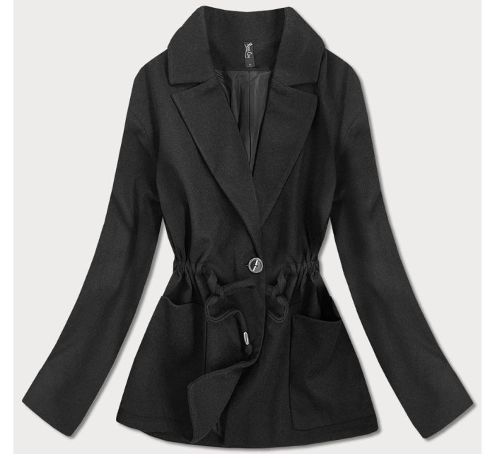Krátky čierny voľný dámsky kabát (2727)