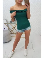 Španielska blúzka s volánikmi zelená