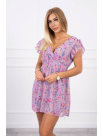 Květinové šaty s volánky fialové