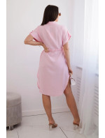 Viskózové šaty se zavazováním v pase pudrově růžová