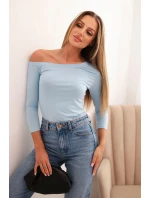 Dámska blúzka na ramenách z viskózy s 3/4 rukávmi modrá