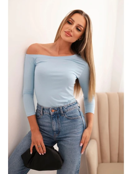 Dámska blúzka na ramenách z viskózy s 3/4 rukávmi modrá