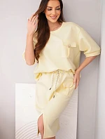 Dámsky maslový set s blúzkou a midi sukňou žltý