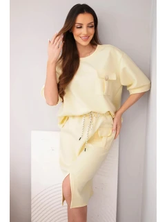 Dámský máslový komplet s halenkou a midi sukní žlutý
