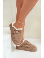 Kapcie Damskie Na Grubej Podeszwie Z Futerkiem I Klamrą Ciemnobeżowe Linneola Kapcie Damskie Na Grubej Podeszwie Z Futerkiem I Klamrą Ciemnobeżowe Linneola