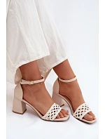 Ženské sandály na podpatku s pleteným vzorem světle béžové Felena