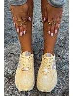 Dámské Sportovní Sneakersy z Semiše Žluté model 22200630 - Boto Dámské Sportovní Sneakersy z Semiše Žluté model 22200630 - Boto
