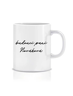 Personalizovaný klasický biely keramický hrnček 300 ml – budúca pani