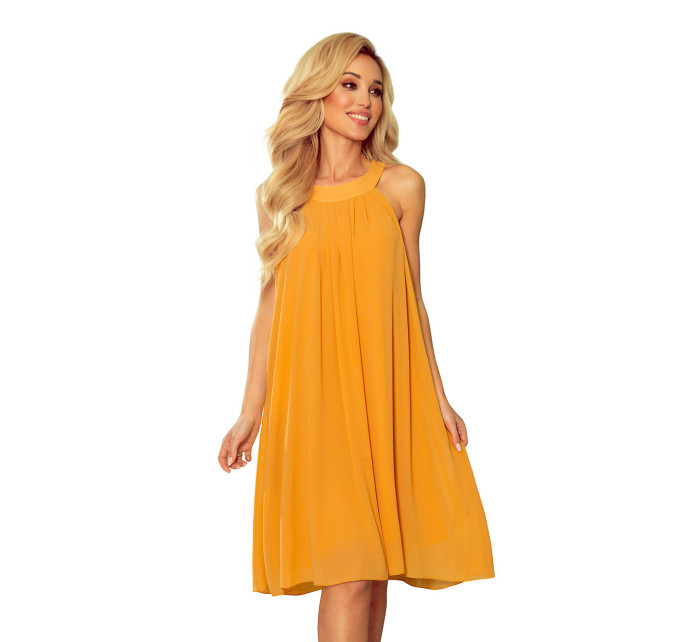 ALIZEE - Dámske šifónové šaty medovej farby so zaväzovaním 350-3