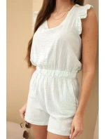 Dámsky mušelínový overal s volánikmi mätová