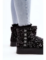 Śniegowce Damskie Na Platformie Zdobione Cekinami Czarne Silmo Śniegowce Damskie Na Platformie Zdobione Cekinami Czarne Silmo
