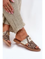 Eleganckie Klapki Ze Skóry Naturalnej Na Płaskim Obcasie Zazoo 40423 Panterka