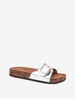 Dámske papuče na korkovej platforme s prackou - strieborné Vianara