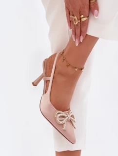 Dámske lodičky s mašľou a odhaleným podpätkom - béžové Derissa