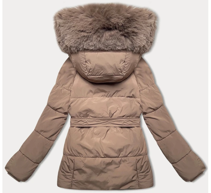 Tmavobéžová dámska prechodná bunda s opaskom J Style (16M9183-84) Tmavobéžová dámska prechodná bunda s opaskom J Style (16M9183-84)