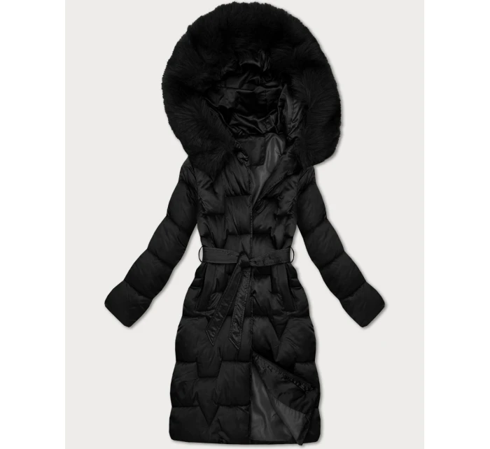 Černá dámská zimní bunda s páskem model 21439638 - S'WEST