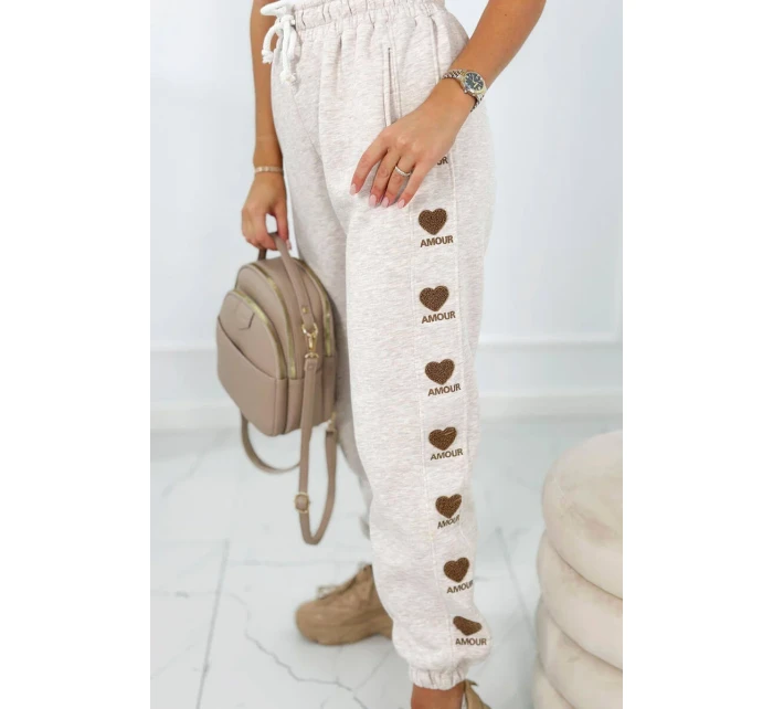 Bavlnené nohavice Amour béžová melanž