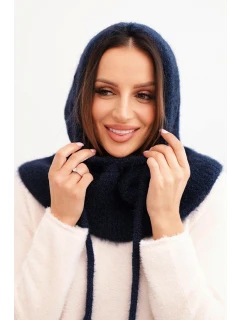 Dámská čepice s kapucí a pleteným model 22014141 granátová - K-Fashion
