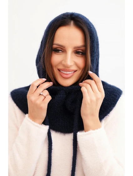 Dámská čepice s kapucí a pleteným model 22014141 granátová - K-Fashion